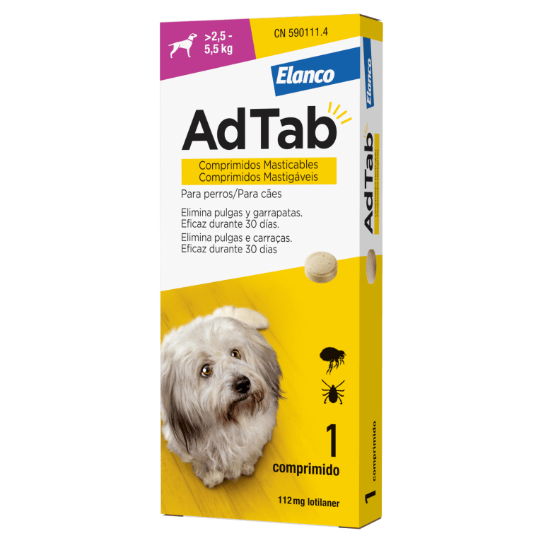 AdTab - Comprimido mastigável contra pulgas e carraças para cães de 2,5 a 5,5 kg